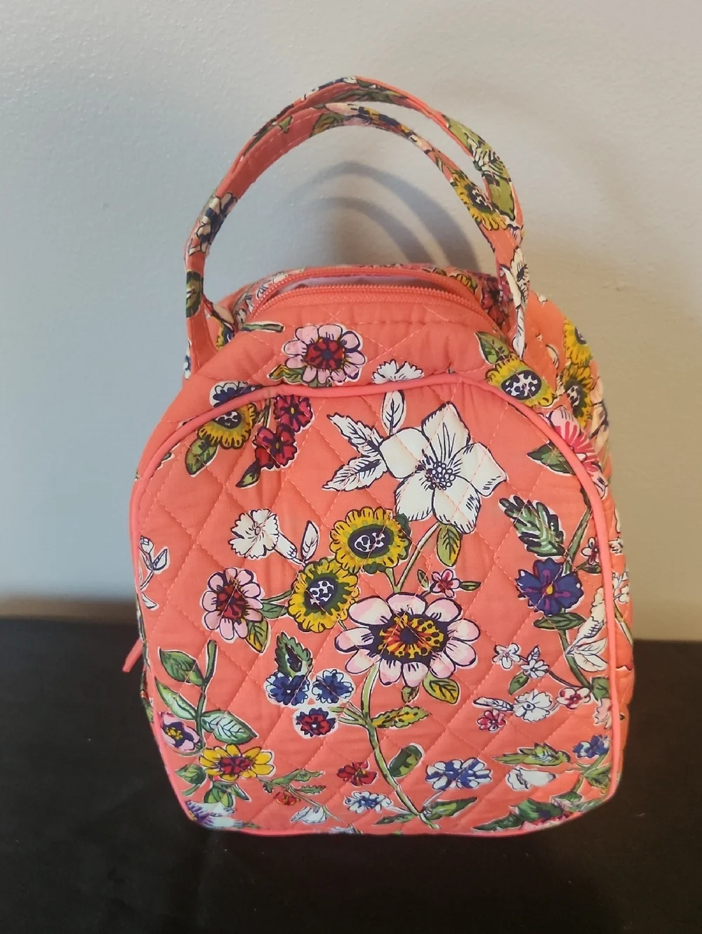Floral Quilted Lunch Bag in Coral Pink